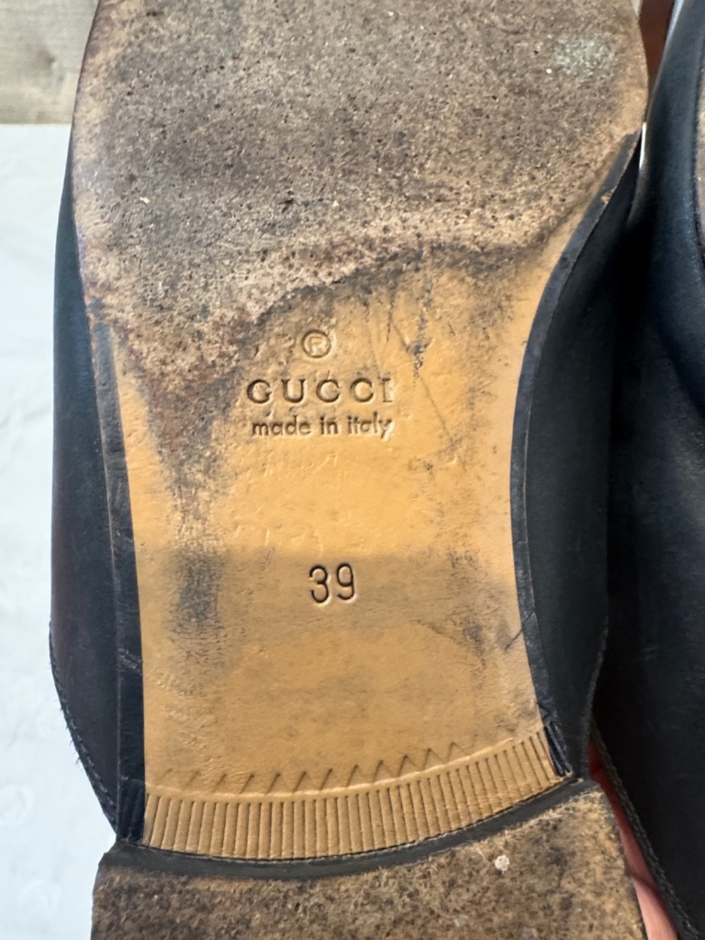 Authentic Gucci Leather Slip-On Mules with Gold Horsebit Hardware - Picture 7 of 10